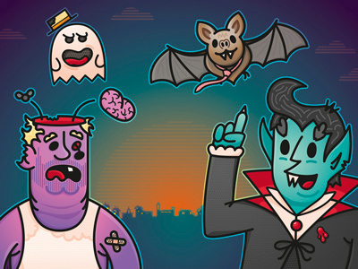 Halloween Illustrations bat ghost halloween illustration scary spooky sunset vampire zombie