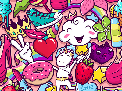 Seamless pattern for baby girls cartoon child cute girl graffiti illustration kids pattern print seamless unicorn