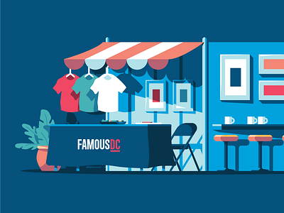 Pop Up Shop frames illustration merch prints shop stool store swag table tshirt