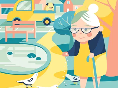 Bird Feeder animation birds concept art grandma illustration bluqube park