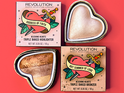 Makeup Revolution Blushing Hearts Packaging makeup makeup packaging makeup revolution old school package design packaging vector vintage