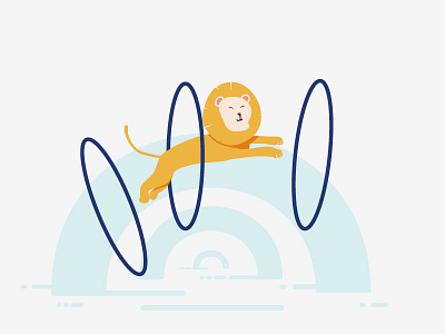 Happy lion circus jump lion playtime rings vector