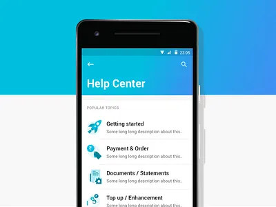 WIP: Help Center for Android application customer dashboard gradient help center helpdesk support tiles