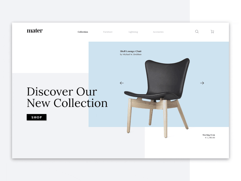 Mater - Landing Page animation concept flat interaction mater redesign scandinavian ui ux web design