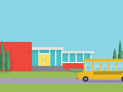 School childrens book illustration midcentury school school school bus