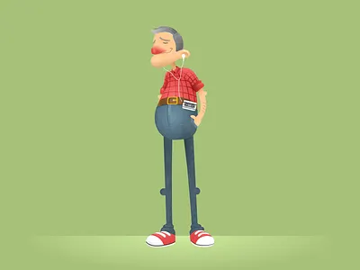 Grandpa character design flat funny grandpa illustration lover music oldman romantic