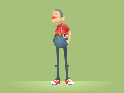 Grandpa character design flat funny grandpa illustration lover music oldman romantic