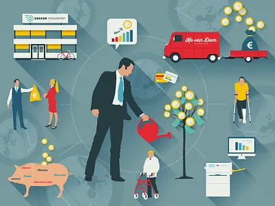 Kamer Van Koophandel Visual flat design lcd money pig printer van vector visual