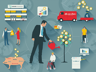 Kamer Van Koophandel Visual flat design lcd money pig printer van vector visual