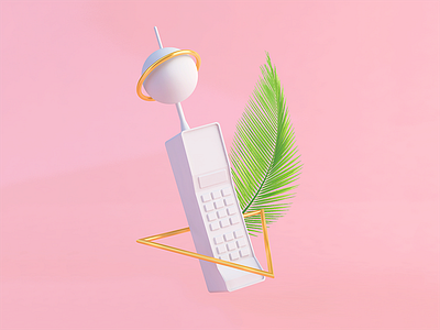 80's calling 3d artwork cinema4d conceptual gold leaf phone pink white