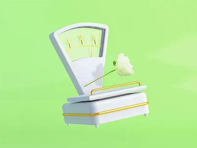 Weight of love 3d artwork cinema4d conceptual gold green leaf scale white