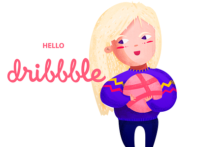 Hello Dribbble 2 character dribbble hello thanks welcome girl hello illustration invite