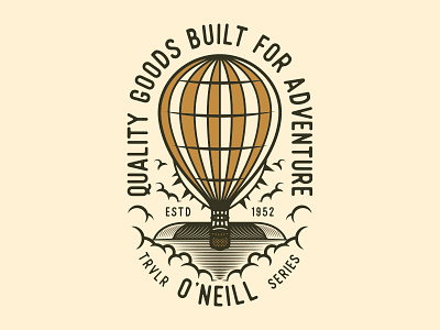 Built for adventure badge balloon hot air balloon illustration line old school oniell type vintage