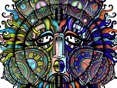 Eastern Sun art character color crown design graphic illustration mask queen sun vector