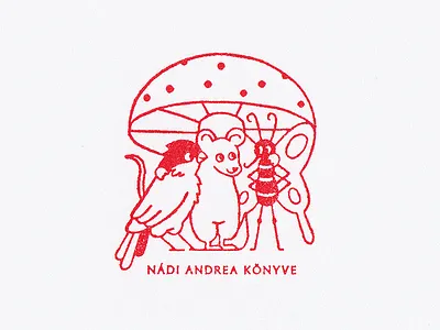 Ex libris Nádi Andrea animal book bookplate butterfly ex libris hairline illustration miece mushroom rubber stamp sparrow stamp