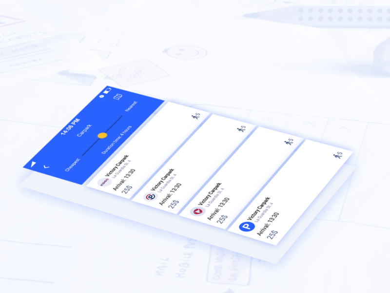 Carpark list cards filter information list parking slider