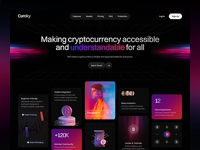 Curoky - Crypto Website Design bento bento website blockchain blockchain website creative website crypto crypto design crypto website futuristic website innovative website landing page tech landing page technology website ui ux web design website