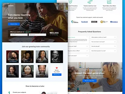 Tuteria Landing Page design family landing page process student teaching tutor ui ui design ux wireframe
