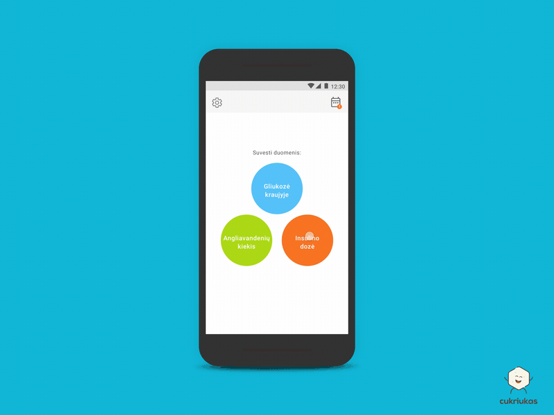 Cukriukas App animation android animation carbs design diabetes insulin material mobile ui ux