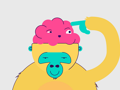 Thinking Time ape brain character flat gorilla line art monkey thinking