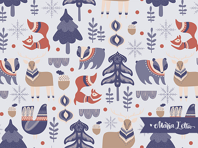 Scandinavian forest animal bear creativemarket deer folklore forest fox marialetta pattern scandinavian seamless vector