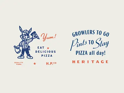 Heritage Pizza Lockups beer branding growler logo mark mascot pint pizza rabbit stamp tractorbeam typography