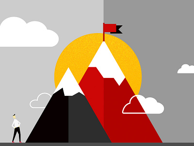 Highest peak character flag journey mountains sky snowy sun