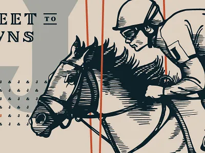 Mural closeup derby horse j jockey kentucky rider woodcut