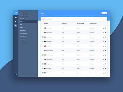 Settings - Users app bulk action product selection settings table ui ux