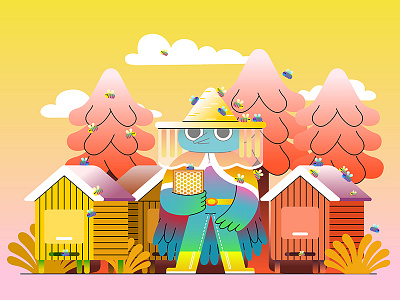 The Beekeeper brutalism character design gradient illustration vector