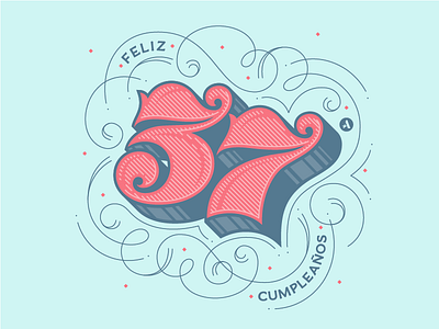 Feliz 37 Cumpleaños 37 bday calligraphy happy birthday lettering monoline