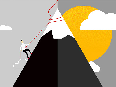 Climbing to the top challenge character climber climbing flat mountain rope sky win