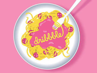 Spaghetti and Dribbble! color colorful cute dribbble food fun holiday icon icons illustration illustrator pink