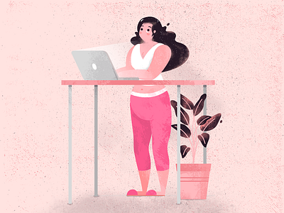 Working from home with textured character girl illustration textured work