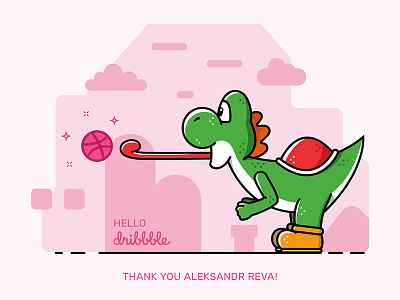 Hello dribbble :-) first shot hello illustration nintendo super mario video games yoshi