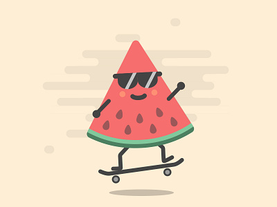 Watermelon Skater cool fresh fruit illustration jump ollie skateboard sunglasses