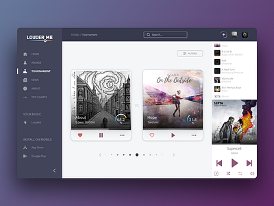 Louder.me Tournament page battle music product tournament ui ux web
