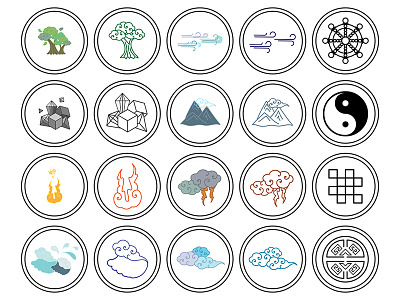 Tibetan Icons asian buddhist chinese elements flatline gaming icon nature outline symbol tibet yingyang