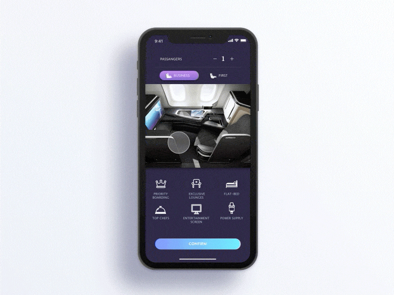 Booking luxury airline tickets animation booking first class flight iphone x luxury tickets