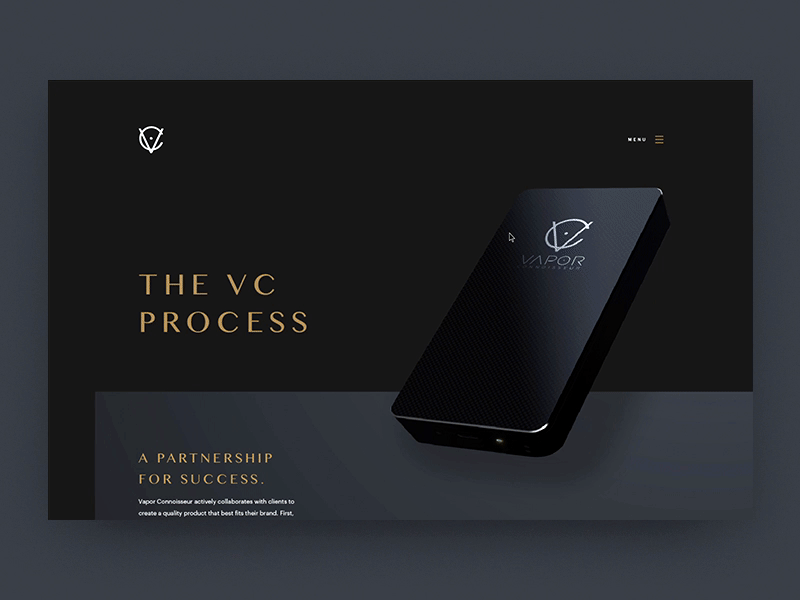 VC — Menu Experiment after effects black clean design gold menu minimal motion ui ux vaporizer website