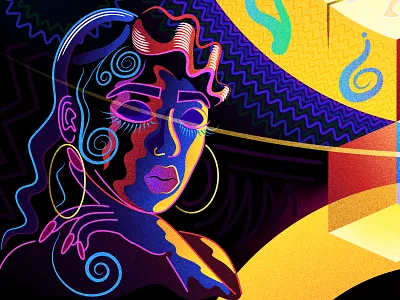 IF THEY AINT SATISFIED THEN I SIT EM DOWN closed gold hair hoops illustration spiral waves