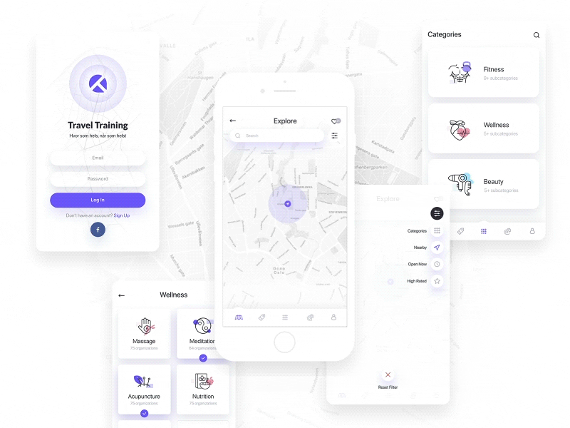 Travel and Training App android animation app appdesign health ios iosapp location map profile travel