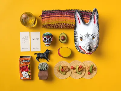 City Speakeasy Spanish Language Vignette avocado knolling language layout mask mexico photography spain spanish styling tacos