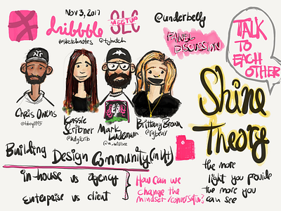 Sketchnotes from Dribbble SLC meetup on Nov 3. sketchnotes