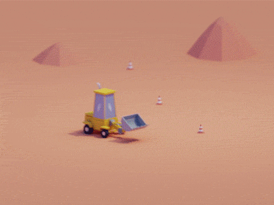 Under construction animation b3d blender cone construction isometric low poly render traffic vehicle