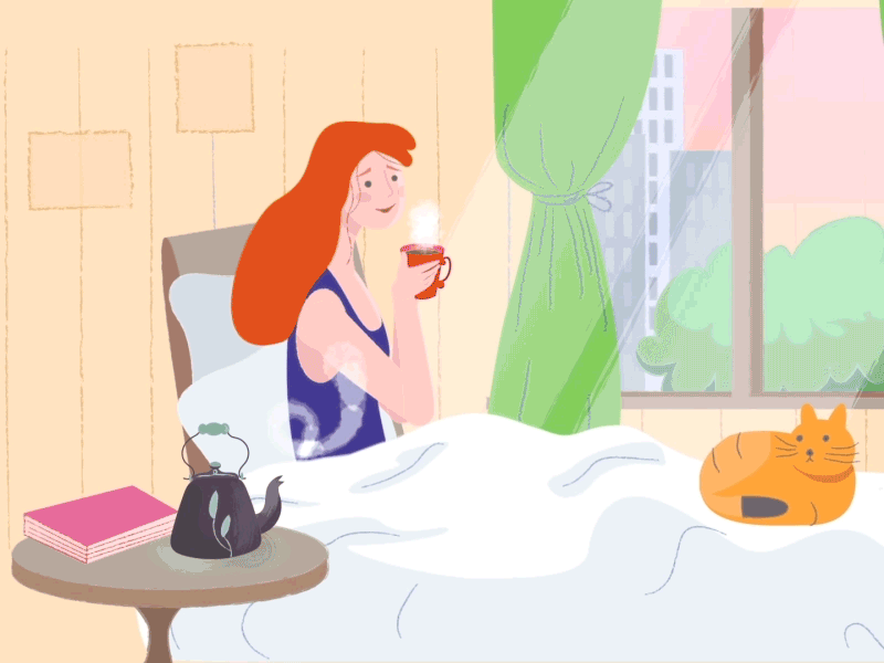 Good morning! cat character design flat illustration motion