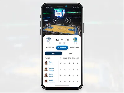 NBA app redesign concept basketball card gesture information nba okc swipe ui video