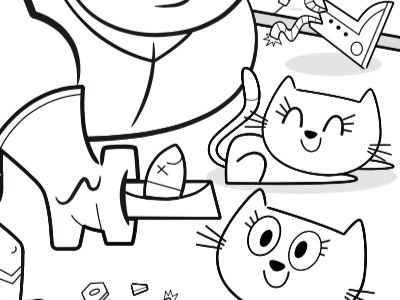 Superhero Coloring Page cats characterdesign characterdevelopment illustration jonathanmiller kidscoloringbook kidslitillustration millertoons robots superheroes