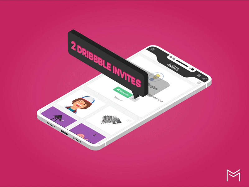 2 Dribbble invites animation app branding design dribbble illustration invite iphone iphone x logo ui vector