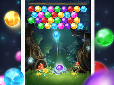 Magic forest bubble shooter art bubbleshooter forest game juboart level magic mobile mushrooms pinka play ui